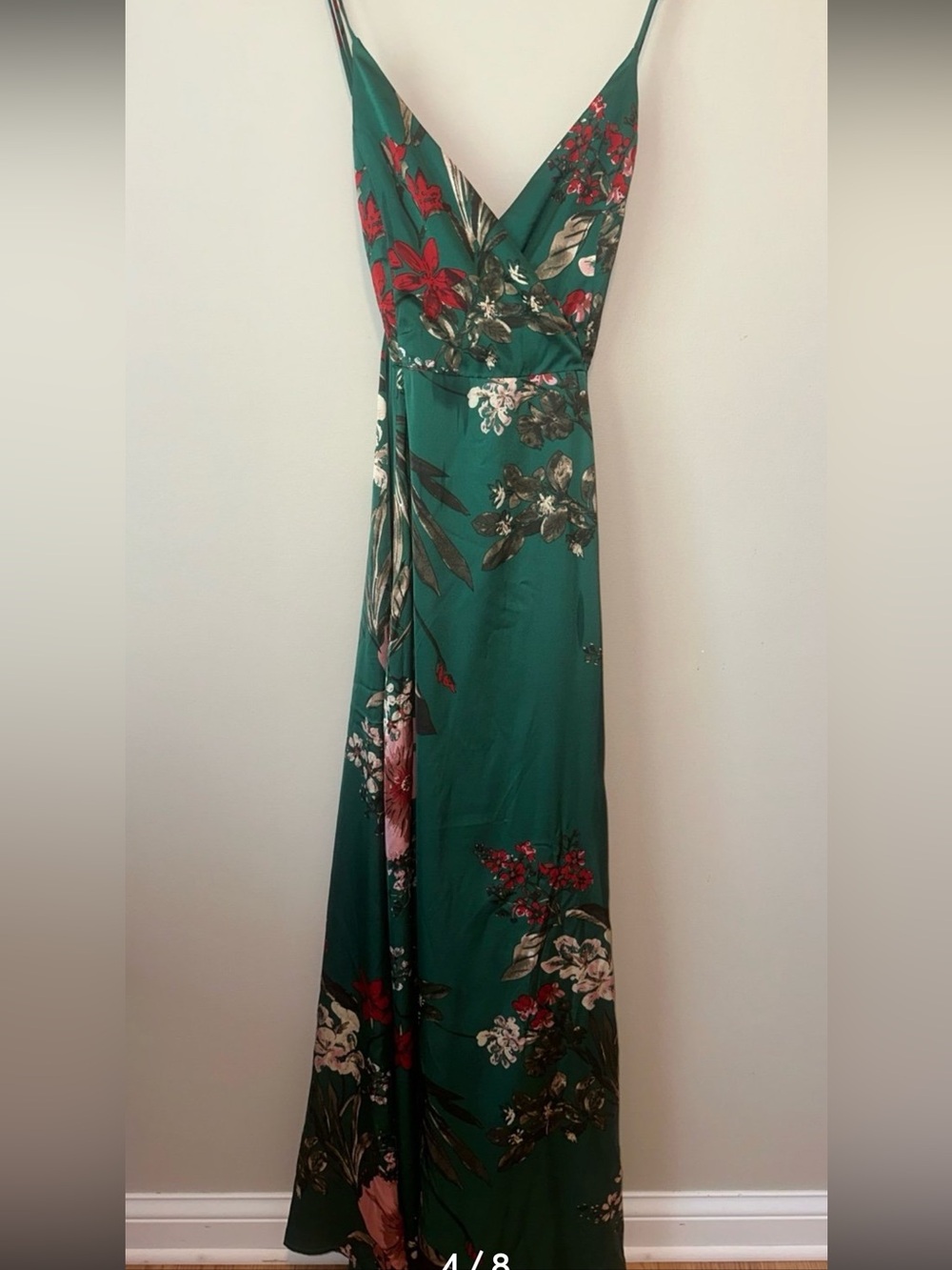 NWT! Lulu's Still the One Emerald Green Floral Print Satin Maxi Dress. Womens XL - Picture 4 of 6